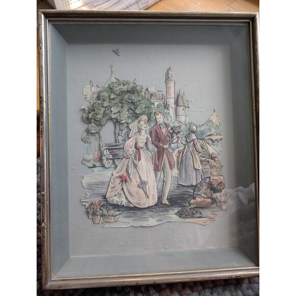 Parc Monceau Paris Mid Century Watercolor Shadowbox Tole Framed Art - Picture 1 of 8